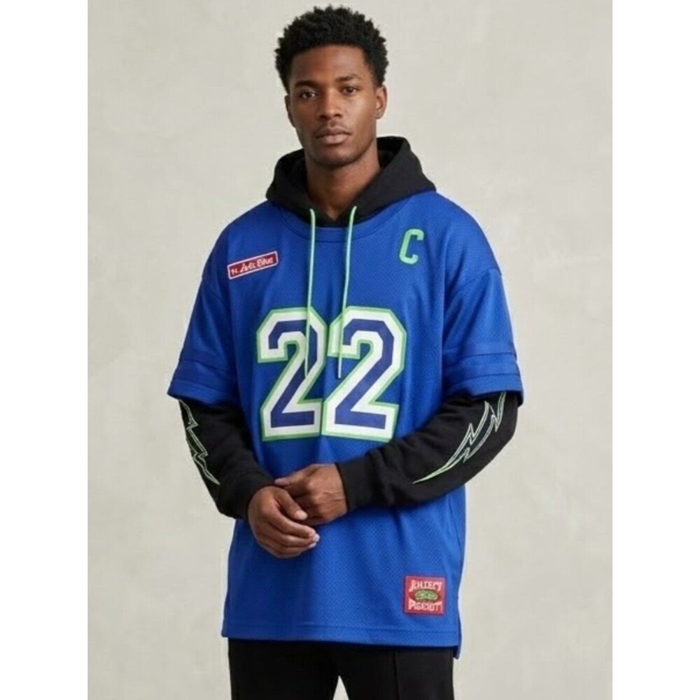 Just Don All City Layered Basketball Jersey Dual-Sleeve Pullover Hoodie Size XL